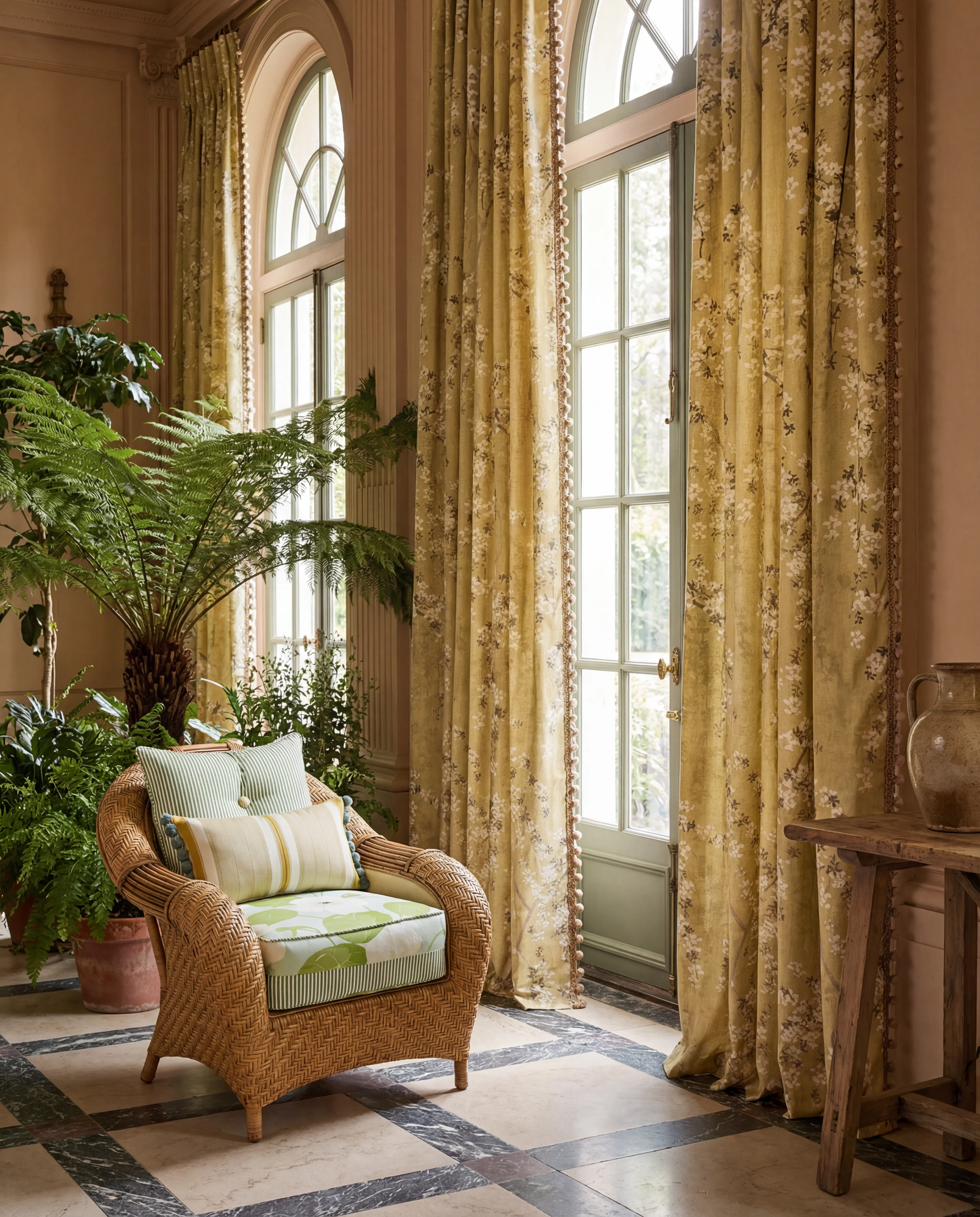 Yellow-Curtains-Wicker-Armchair